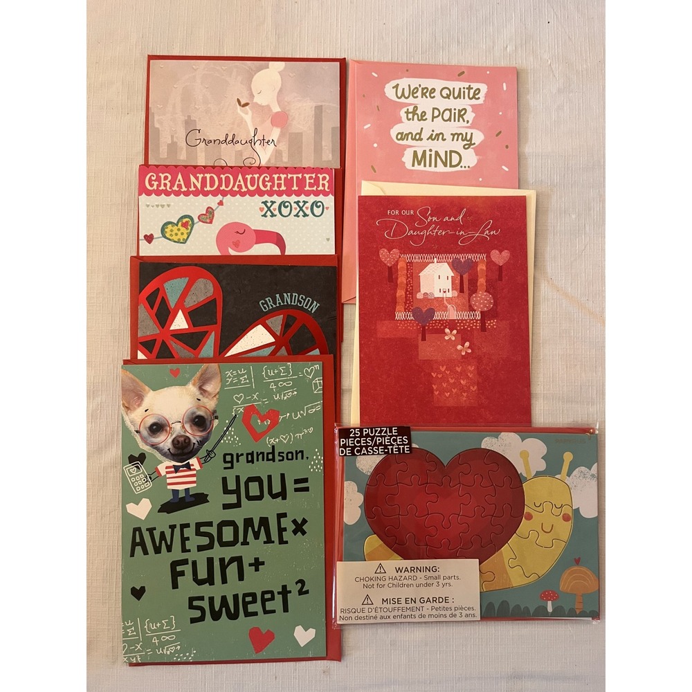 Hallmark Papyrus Valentines Day Cards Lot 7 Granddaughter Grandson Son Puzzle
